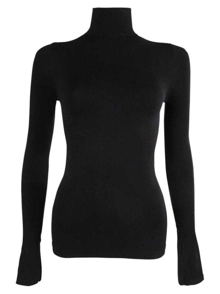 Buru Black Turtle Neck Top Long Sleeves Fitted Pullover Layering Womens Size